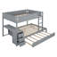 Lit superposé double avec lit gigogne simple, rangement et bureau, gris-1476001259