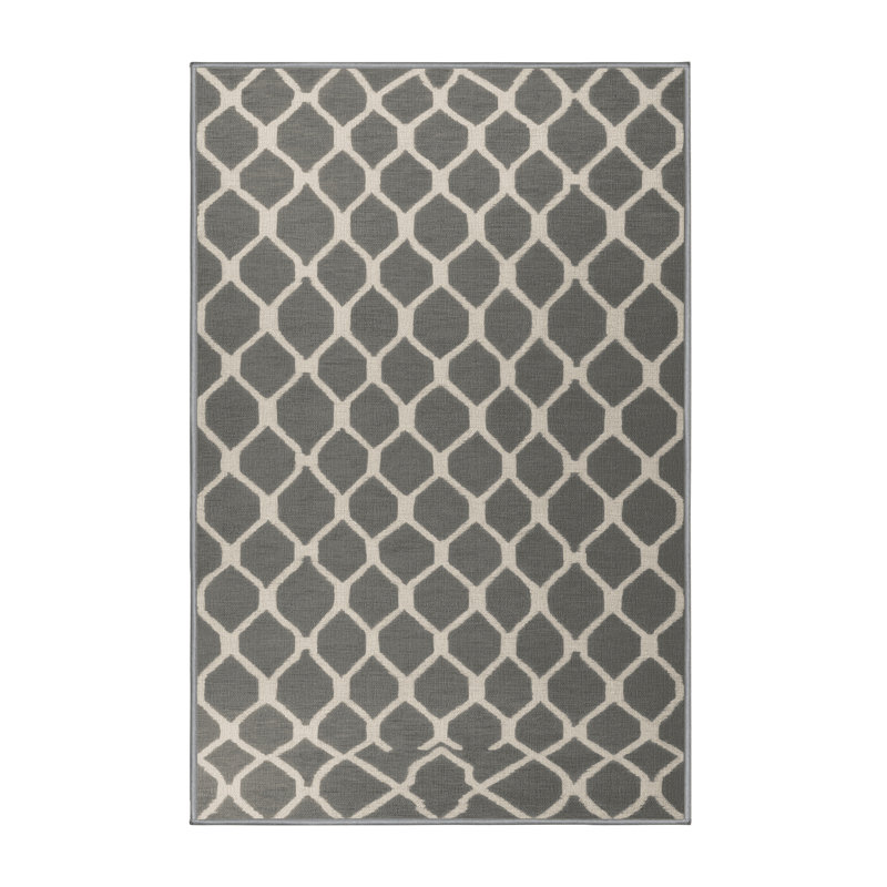 Machine Washable Trellis Gray Area Rug, Runner 2' x 4'