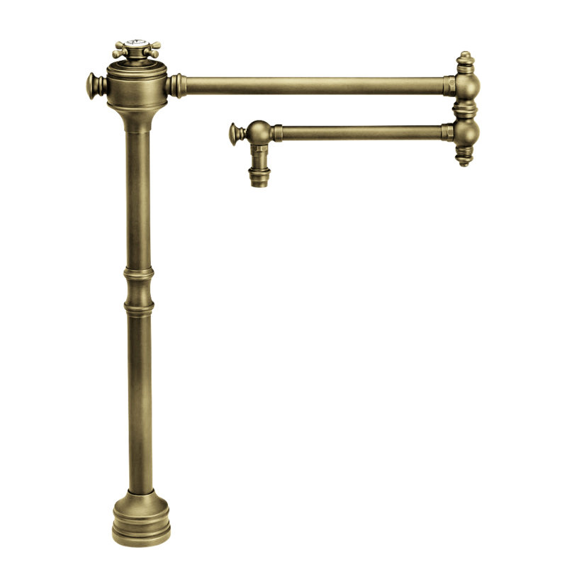 Traditional Counter Mounted Potfiller - Cross Handle, Antique Brass