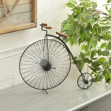 Textured Iron and Fir Decorative Bicycle Sculpture