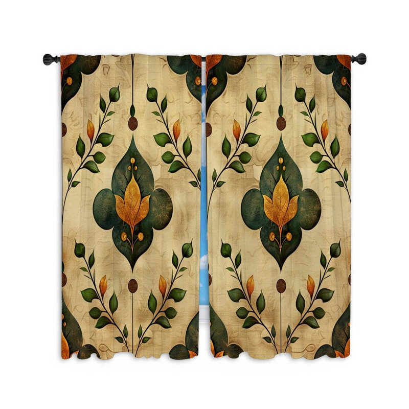 Botanical Illustration Art Room Darkening Curtain Pair, 56" W x 80" L