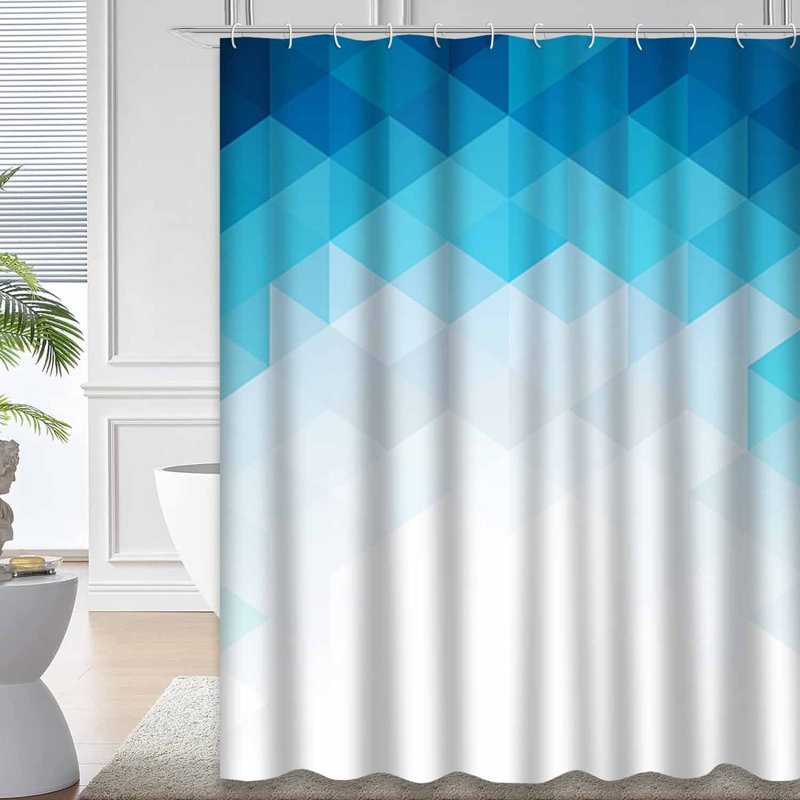 Rideau de douche abstrait abstrait triangulaire bleu avec 12 crochets, L 72 po x l 78 po