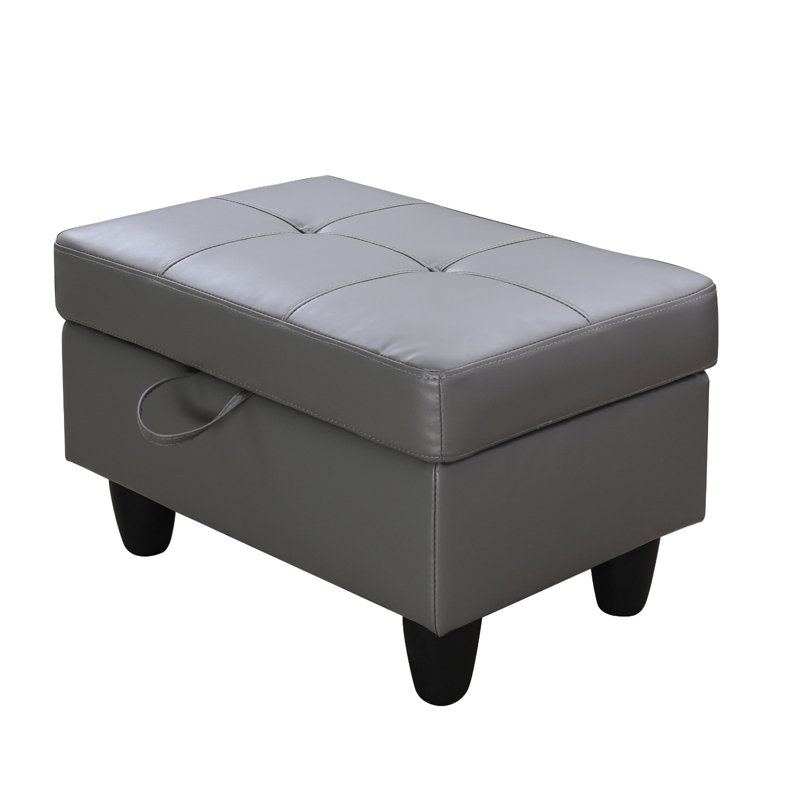Modern Faux Leather Ottoman With Storage Space For Sofas, Gray