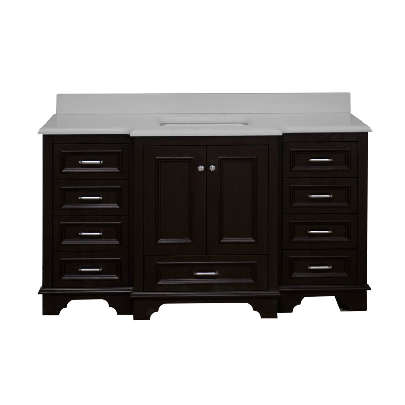 Ensemble de meuble-lavabo simple 60 po Loughlam, Chocolat, Quartz