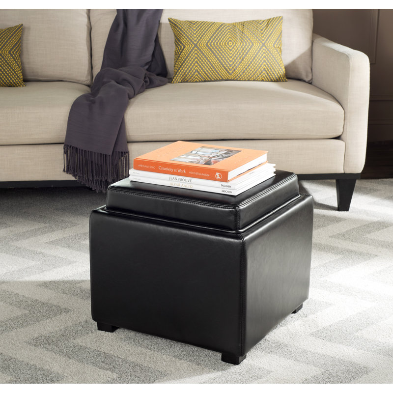 Alesea Upholstered Ottoman, Black Faux Leather