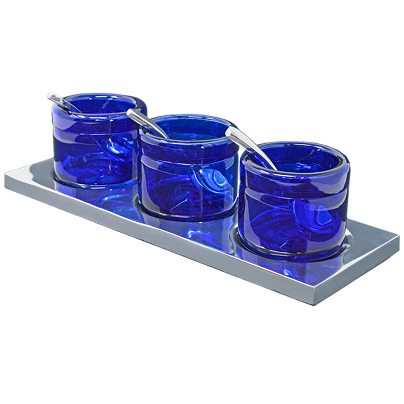 Ensemble de 3 bols de salsa bleu cobalt sur base étain