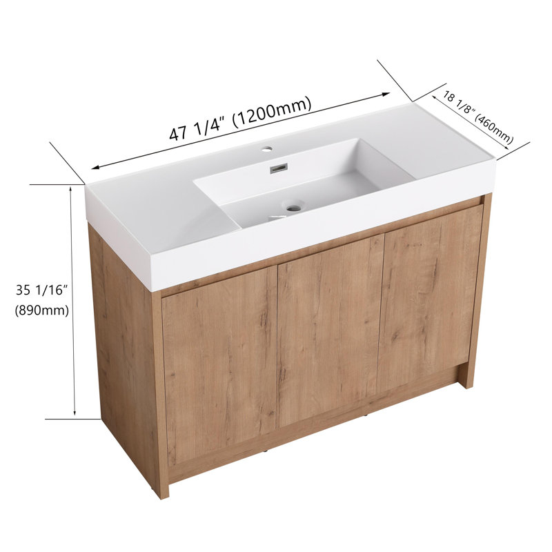 Chullora 48" Single Freestanding Bathroom Vanity Set, Floor Standing Vanity with Resin Basin Sink Top, 3 Doors and 2 Shelves