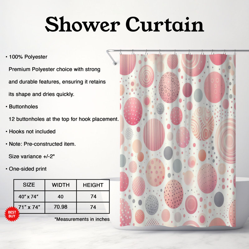 Rideau de douche standard 1 pièce Gentle Pink Speckles, H 74 po x l 71 po