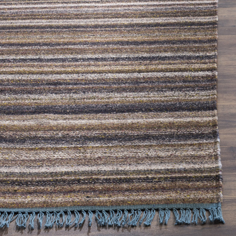 Tapis rayé en coton / viscose tissé à la main Fitzpatrick, Rectangulaire 8 pi x 10 pi