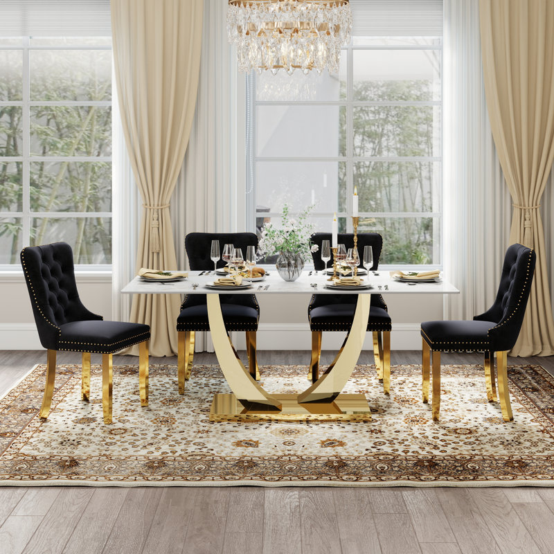 Kekeli 6 - Person Pedestal Dining Set, Black, 30"H x 63"L x 35.4"W