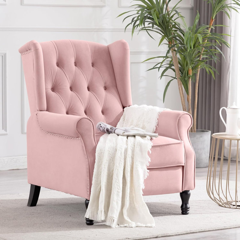 Crister 35.8'' Wide Tufted Wingback Chair, Pink Velvet