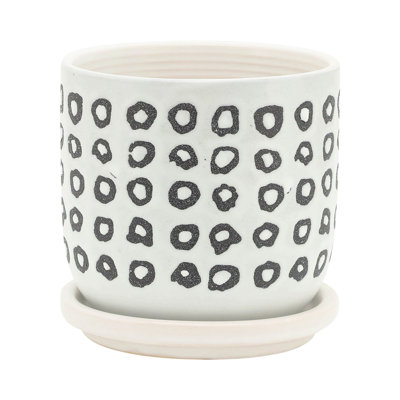 5/6" Aztec Planter W/ Saucer, Black