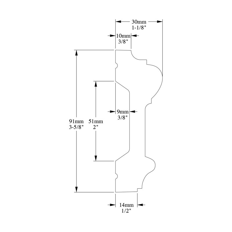 Rail de chaise en polyuréthane haute densité apprêté blanc 3-9 / 16 po x l 2 po x L 78-3 / 4 po, 1 Pack