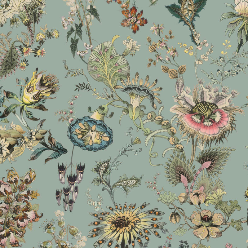 Flora Fantasia 9.84" L x 70.87" W Wallpaper Roll, Sky Blue
