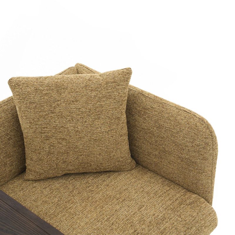 Confortable fauteuil de loisir rembourré avec petite table, pieds en métal et poches de rangement, Lin jaune