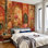 Peel and Stick Wallpaper 69" L x 96" W Modern Self Adhesive Wall Mural for Bedroom - With Vintage Floral Patchwork Rich Reds Oranges Greens Print