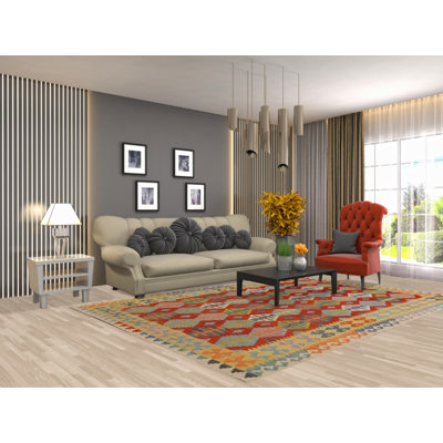 Tapis géométrique en laine Kilim 7 x 7