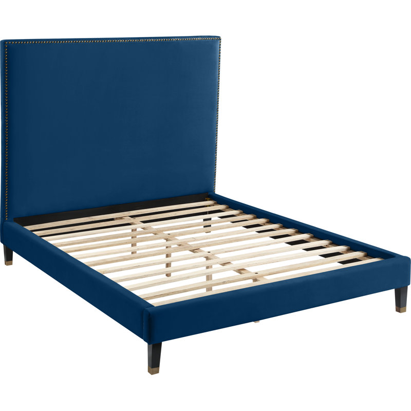Harlie Velvet Bed, Queen, Navy Velvet