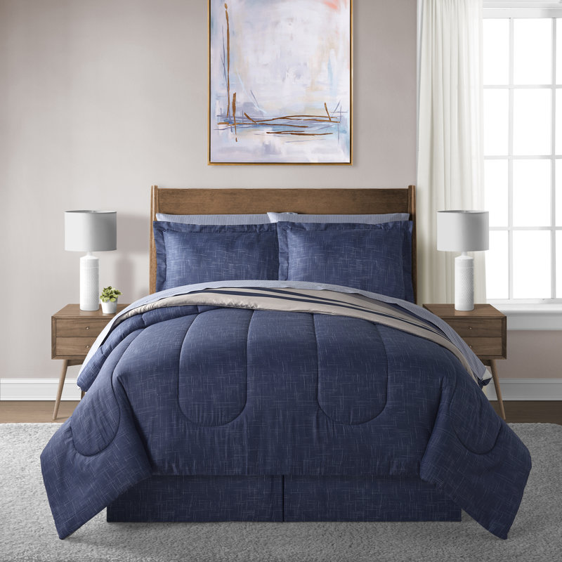 Ensemble d'édredon en microfibre 8 pièces Lanwood Home, Bleu / gris, Édredon simple très long + 5 pièces supplément
