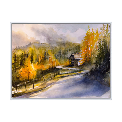 Paysage d'automne avec des oranges jaunes et vertes - peinture sur toile