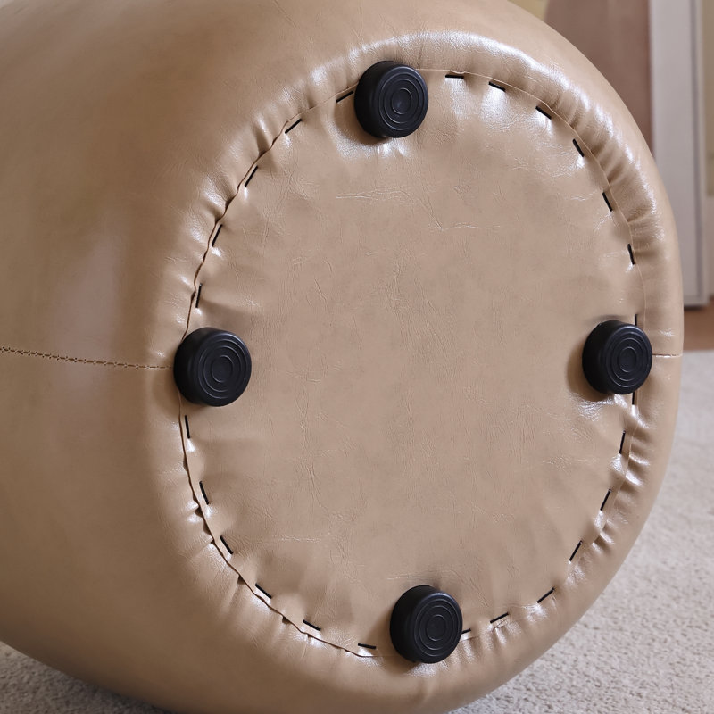 30cm Small Tufted Round Upholstered Ottoman, Khaki
