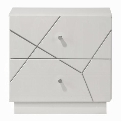 Ultra Modern White Finish Stylish Nightstand with 2x Drawers Embossed Lines Design Contemporary Bedroom Furniture 1pc Bedside Cabinet