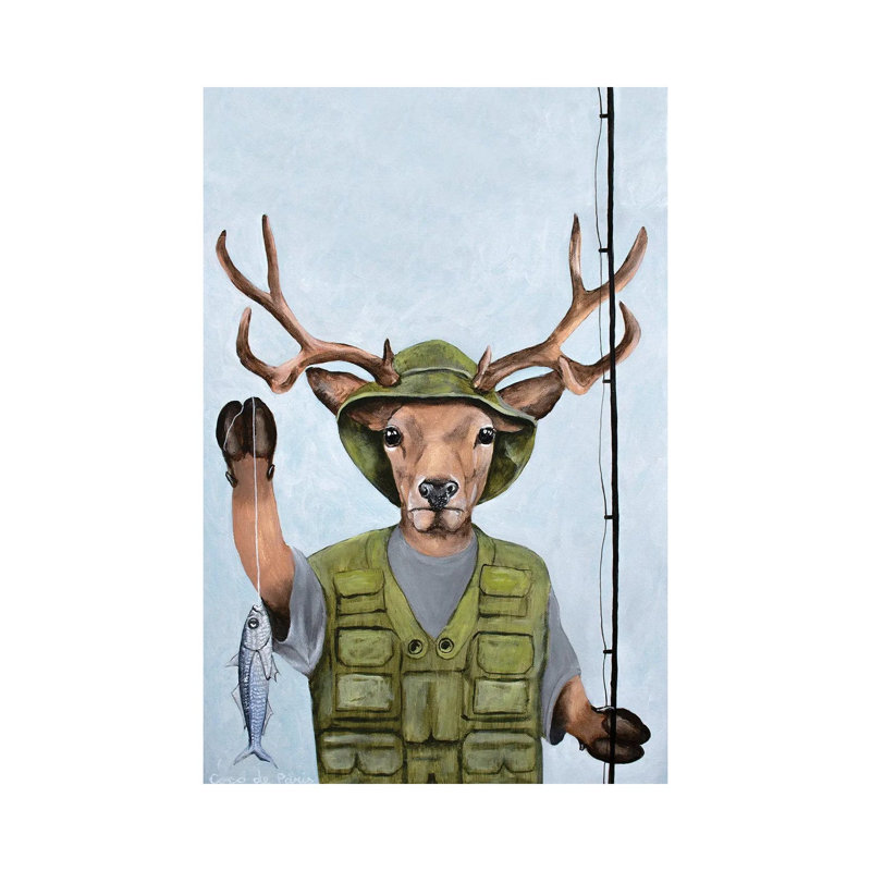 Fisherman Deer by Coco De Paris - Wrapped Canvas Painting, 20.32 cm H x 30.48 cm W