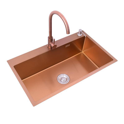 Évier de cuisine à simple cuve en acier brossé rose calibre 16 de qualité commerciale 27 "