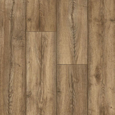 Brown Wood Effect Anti Slip Vinyl Flooring For Living Room, Dining Room, Hallways, 2.3mm Thick Cushion Backing 300cm X 100cm