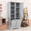 Armoire de rangement autoportante en bois avec tablettes réglables et paniers à linge inclinables-361453906