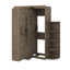 Grand lit escamotable avec bureau convertible, 2 tablettes latérales à 3 niveaux et supports de rangement supplémentaires, armoire murale pivotante en bois-180248672