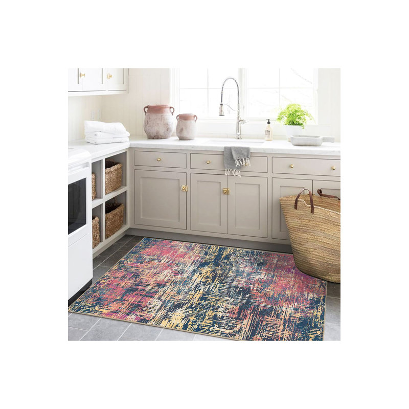 Tapis décoratif tissé à motif abstrait multicolore lavable à la machine