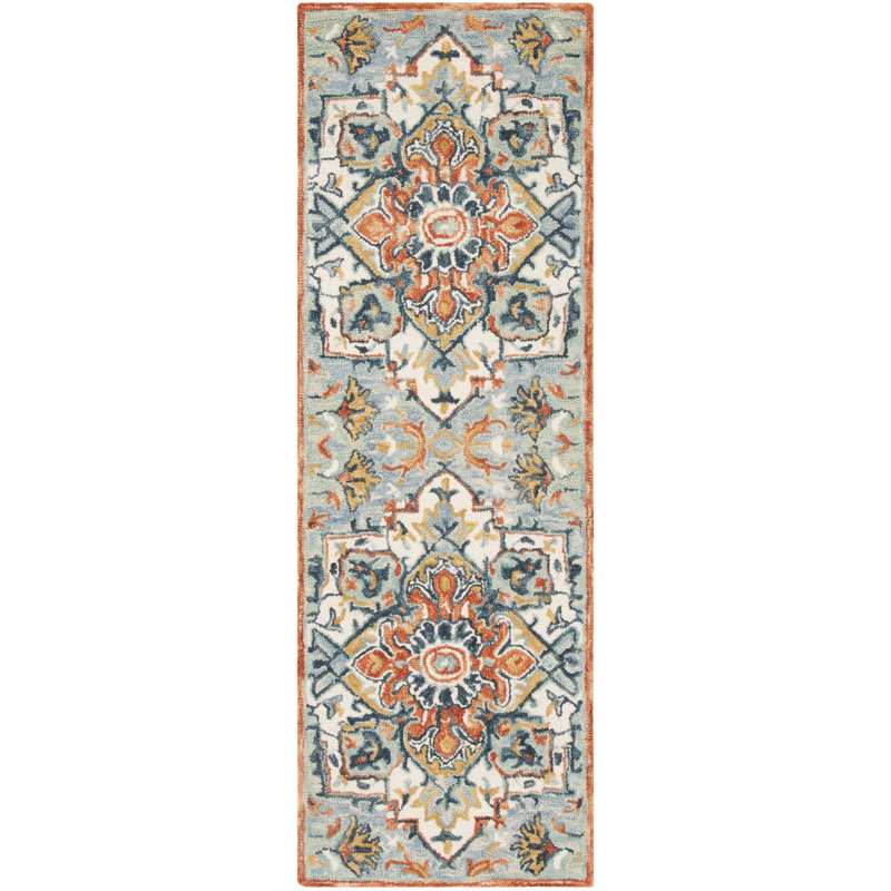 Vahakn Hand Tufted Wool/Cotton Southwestern Rug in Blue/Rust, Runner 2'3" x 7'