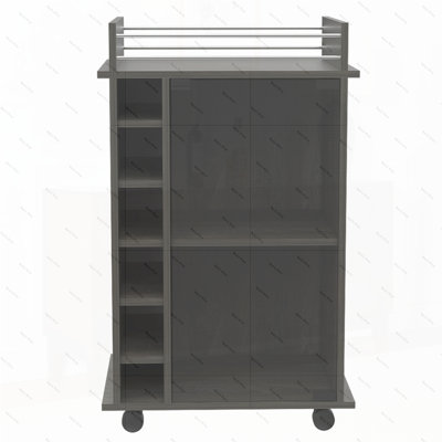 Vegas Bar Cart, Two Tier Cabinet With Glass Door, Six Cubbies For Liquor by Ebern Designs