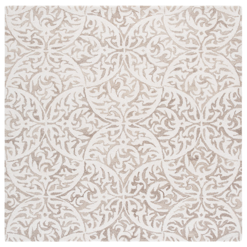 Kennerdell 404 Hand Tufted Wool/Cotton Geometric Rug in Beige/Ivory, Square 6'