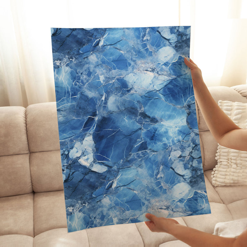«Abstract Blue Marble Geode VII», reproduction d'art moderne sans cadre, H 36 po x l 24 po
