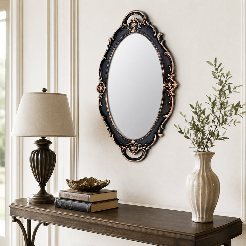Vintage Oval 14.5'' Decorative Wall Mirror, Matte Black
