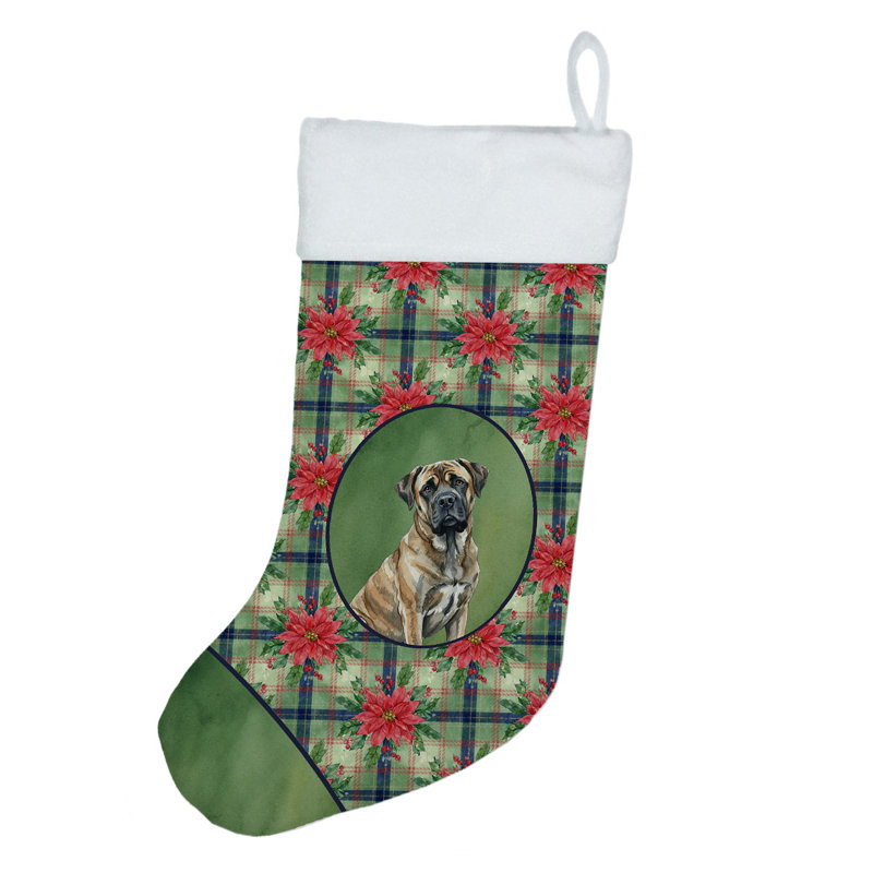 Chaussette de Noël Brindle Mastiff Christmas PoinsettIas