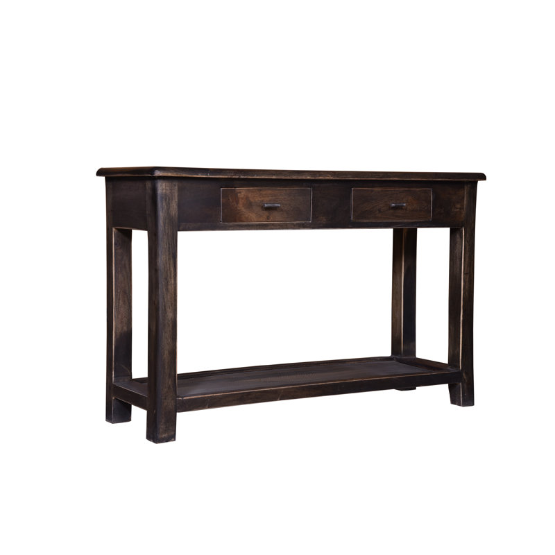 Console en bois de manguier massif avec finition noyer avec tiroirs de rangement et tablette inférieure - 47 po. Table d'entrée brun noyer 