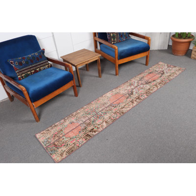 Red Turkish Vintage Patchwork Runner Rug - Antique Oushak Style for Stairs and Hallways