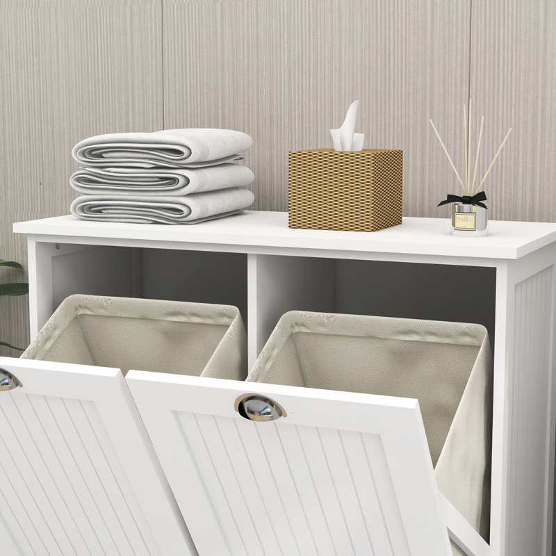 Tilt-Out Laundry Sorter Cabinet - Material, Removable Cloth Bags, Painting, 100-Pound Load-Bearing, Easy Assembly White With Two Compartments, , Coated, To Install, Load Capacity