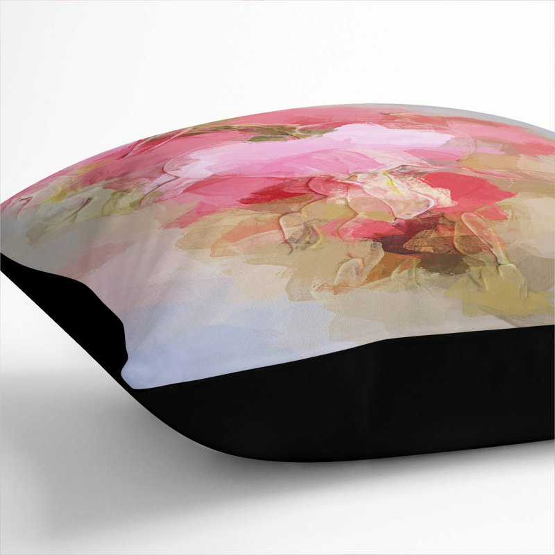 Bleeding Heart Flowers Cushion with Filling, 40cm H x 40cm W x 15cm D, Black