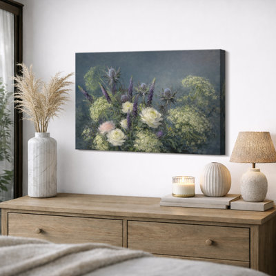 «Dark Moody Floral Still Life», art de chambre à coucher, impression sur toile encadrée
