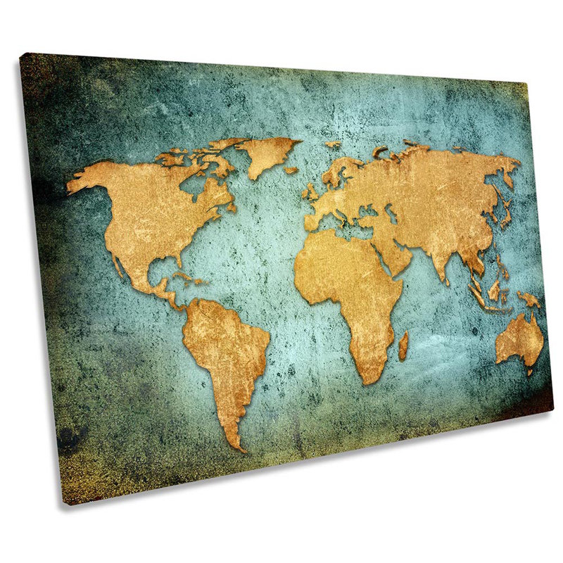World Map Grunge Framed - Wrapped Canvas Print, 30.5cm H x 45.7cm W x 2cm D