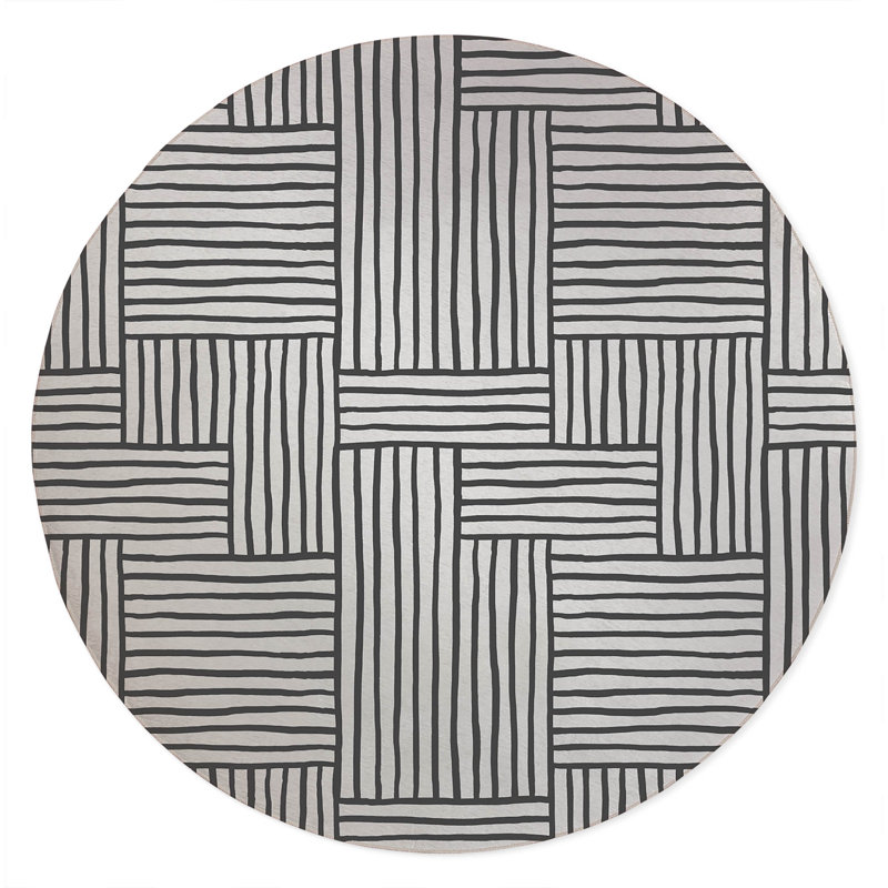 Grid Puz Non-Slip Outdoor Rug, Round 5'