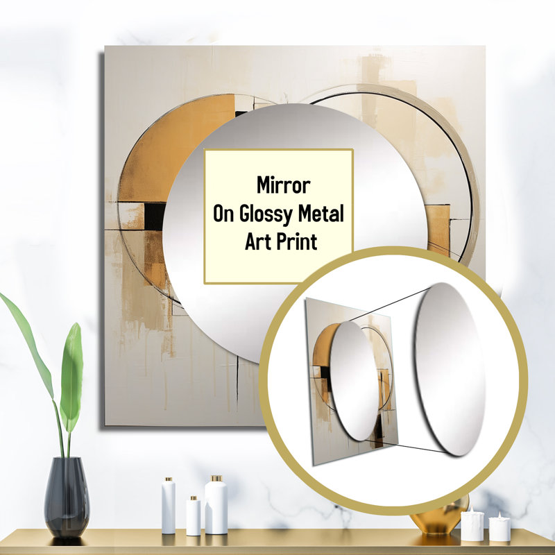 Exquisite Nostalgia Retro Gold Geometric - Abstract Painting Large Square Mirror For Wall Art Decor, 23" x 23"
