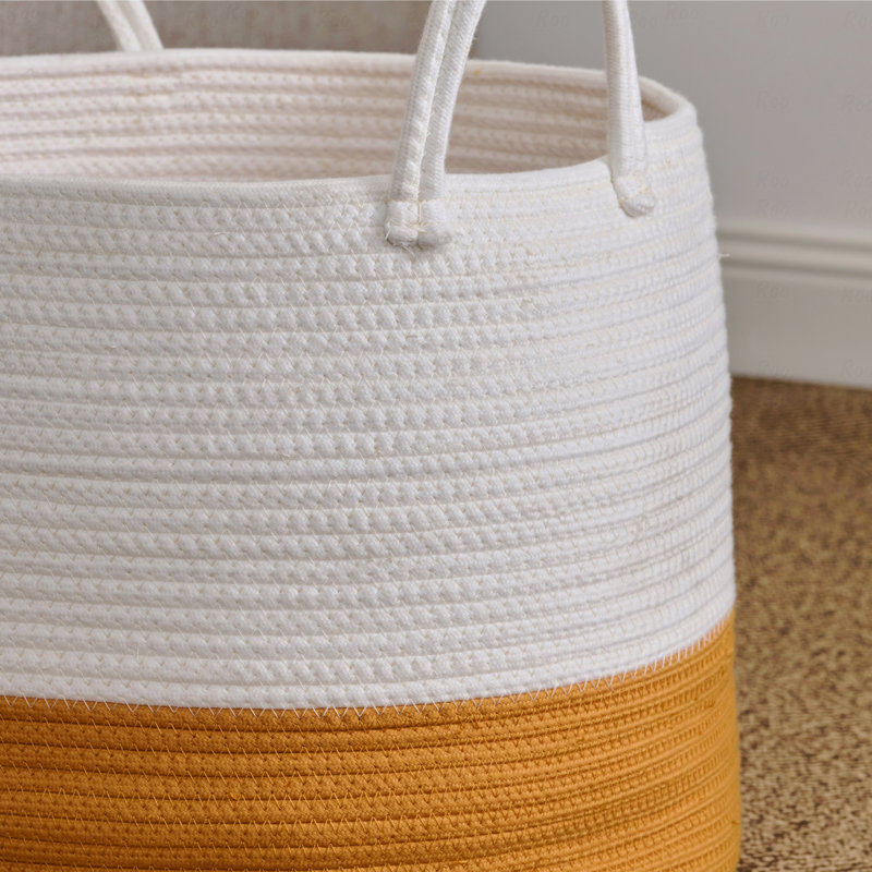 Round White Brown Laundry And Storage Basket
