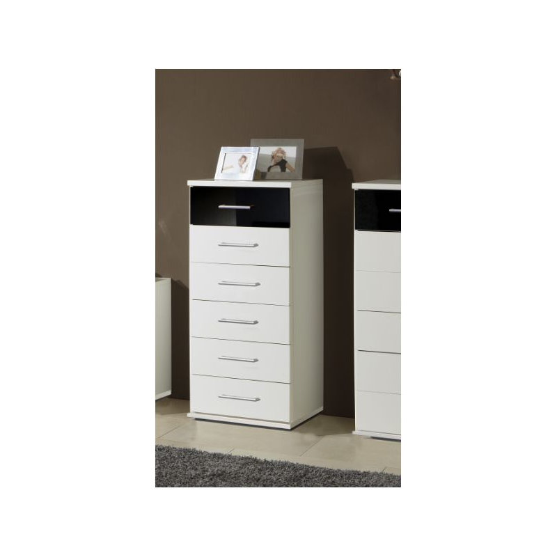 Grus Solid Wood 45cm W 6 - Drawer Chest of Drawers, White / Black Drawer