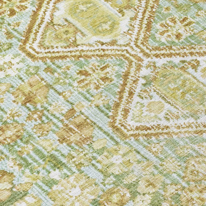 Machine Washable Indoor/Outdoor Xhevrie Sage Rug, Rectangle 3' x 5'