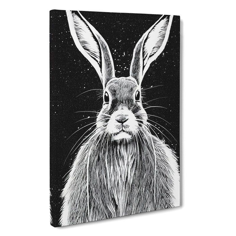 Monochrome Hare No.3 - Wrapped Canvas, 60cm H x 40cm W x 3cm D